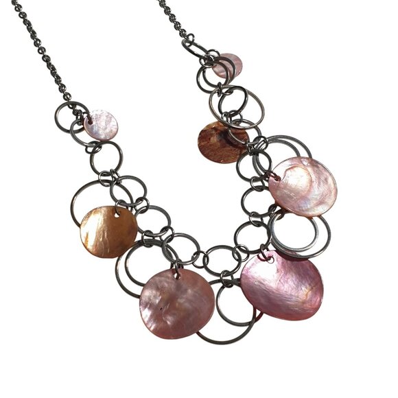 Painted Mother Pearl Shell Disc Necklace Adjustable Lobster Clasp Link Jewelry - Picture 1 of 4